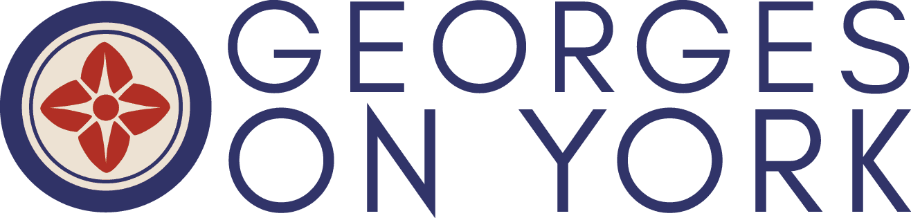 Logo for Georges on York featuring a stylized red flower and the text "GEORGES ON YORK."