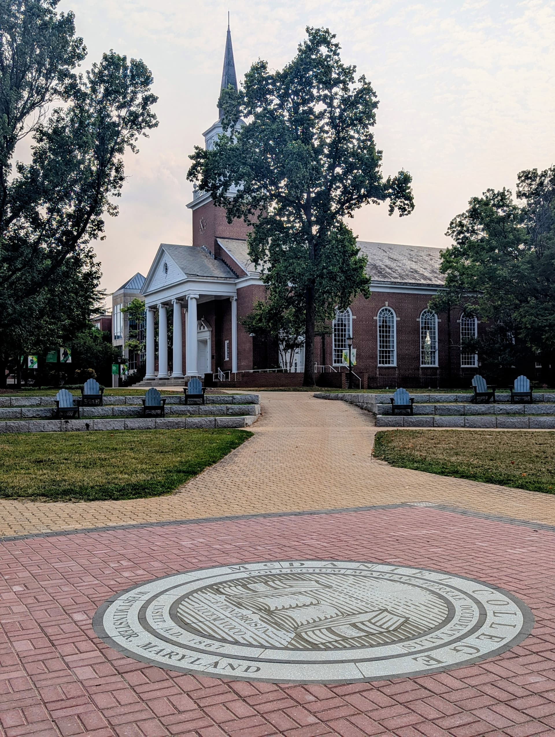 McDaniel College chapel and quad in Westminster, MD, near Georges on York Inn